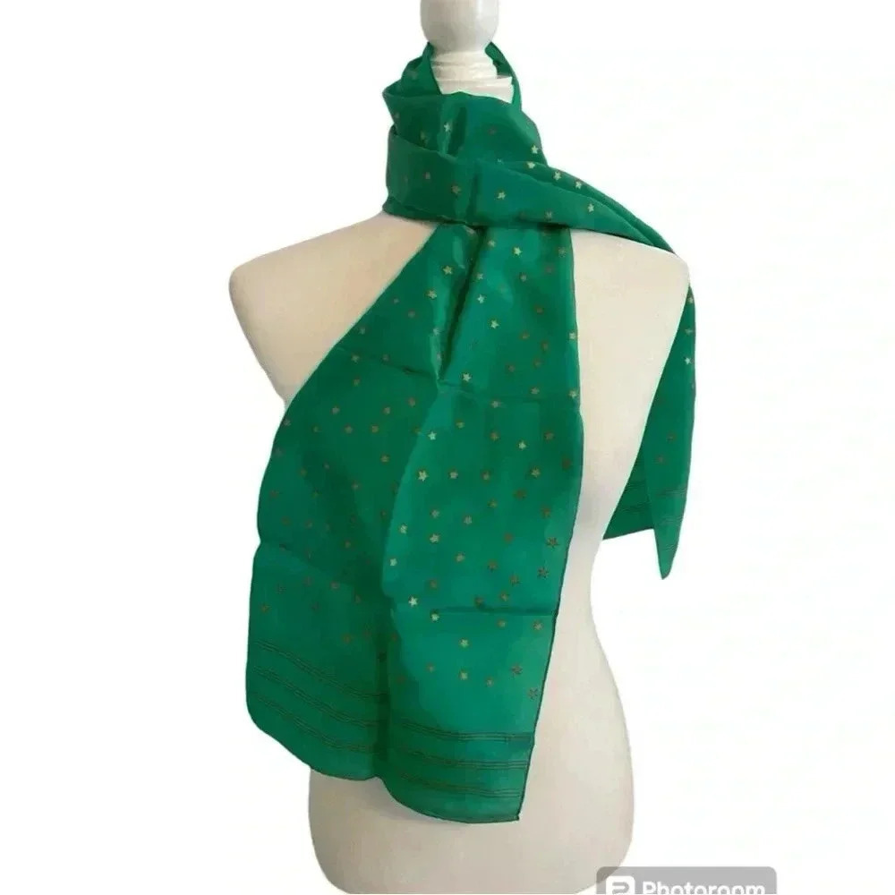 Baar & Beards Inc Vintage Silk Blend Long Green Scarf
